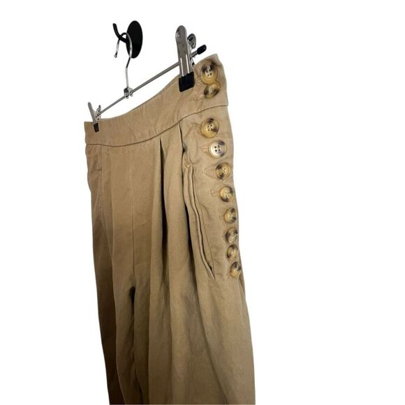 ZARA Brown Wide Leg High Rise Professional Pants With Side Buttons - Picture 2 of 5